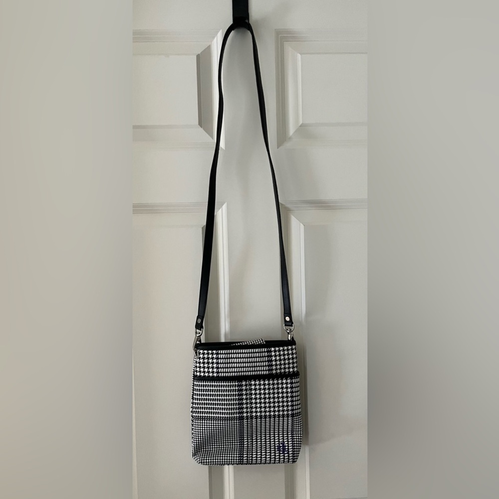 Vintage Ralph Lauren Houndstooth black/white/purple print crossbody purse-small